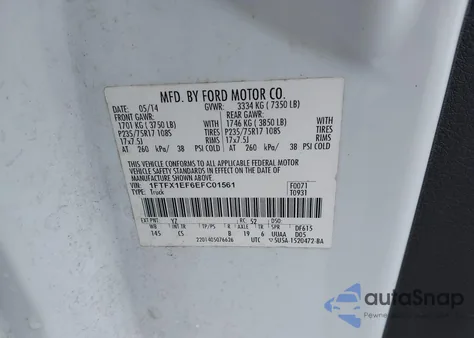 2014 Ford F-150 Stx из США, поврежденный, VIN 1FTFX1EF6EFC01561